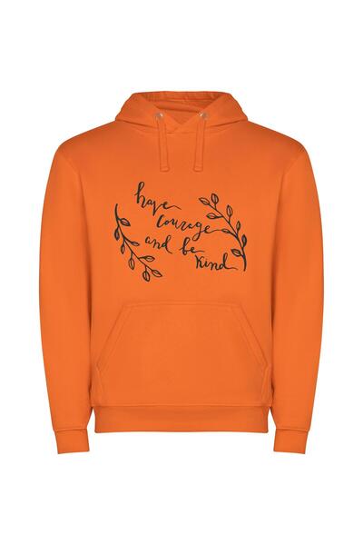 iLovePrints Kindly Courageous Drawings Φούτερ με κουκούλα σε χρώμα Πορτοκαλί
