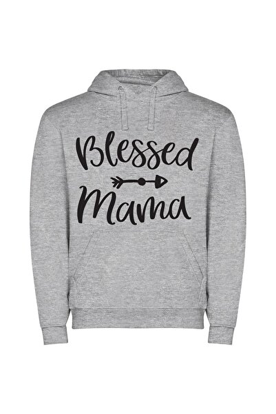 iLovePrints Blessed Mama's Sacred SVG Φούτερ με κουκούλα σε χρώμα Γκρι