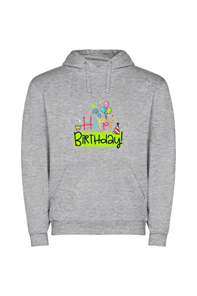 iLovePrints Joyful Balloon Crown Φούτερ με κουκούλα σε χρώμα Γκρι