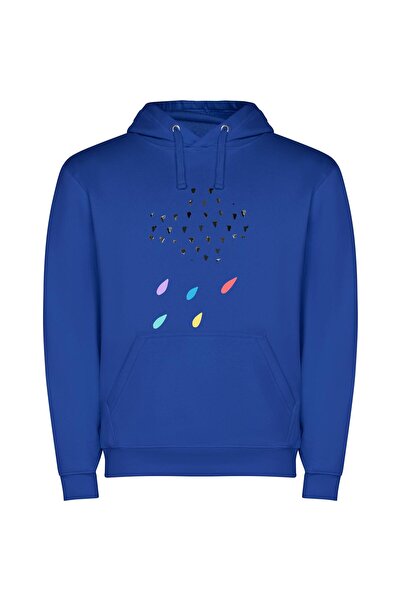 iLovePrints Colorful Avian Rainfall Φούτερ με κουκούλα σε χρώμα Μπλε
