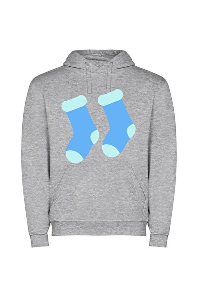 iLovePrints Fashionable Blue Sock Duo Φούτερ με κουκούλα σε χρώμα Γκρι