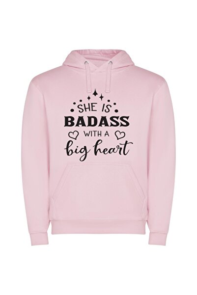 iLovePrints Big Hearted Badass Φούτερ με κουκούλα σε χρώμα Ροζ