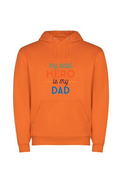 iLovePrints Daddy: My Real Hero Φούτερ με κουκούλα σε χρώμα Πορτοκαλί