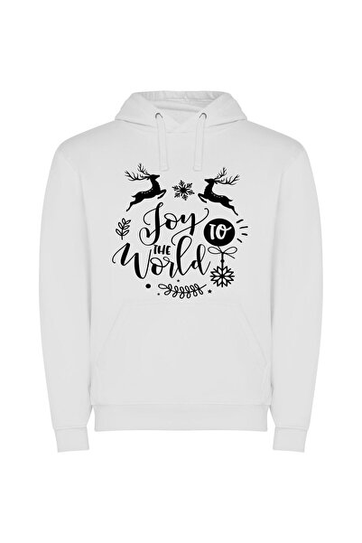 iLovePrints Joyous Snowflake Reindeers Φούτερ με κουκούλα σε χρώμα Λευκό