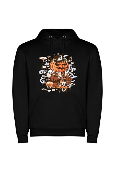 iLovePrints Pumpkin Scooter Spectacle Φούτερ με κουκούλα σε χρώμα Μαύρο