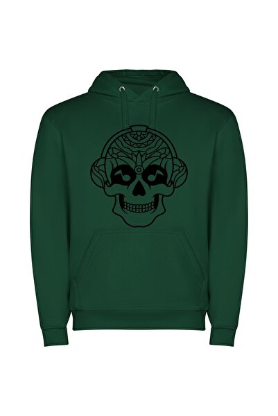 iLovePrints Floral Aztec Skull Φούτερ με κουκούλα σε χρώμα Πράσινο