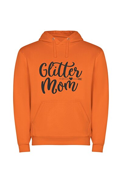 iLovePrints Glamorous Glitter Lettering Φούτερ με κουκούλα σε χρώμα Πορτοκαλί