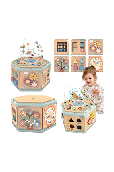 Tooky Toy Cutie hexagonală interactivă din lemn Montessori cu deschidere "