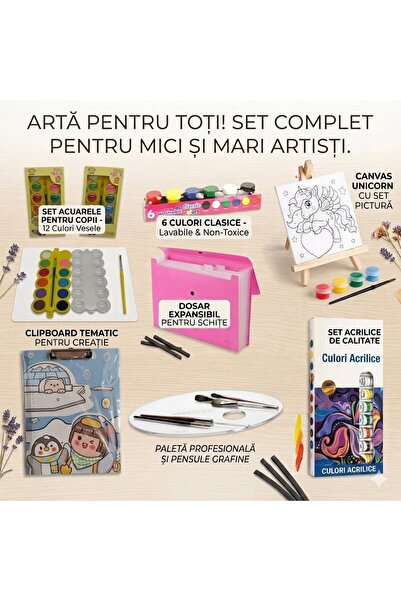 OEM Set Complet Pictură și Desen pentru Copii, Mini Șevalet din Lemn, Pânză C...