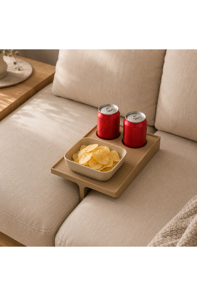 Bardaklıklı Koltuk Tepsisi – Kanepe İçecek ve Atıştırmalık Sehpası 25 x 19 cm