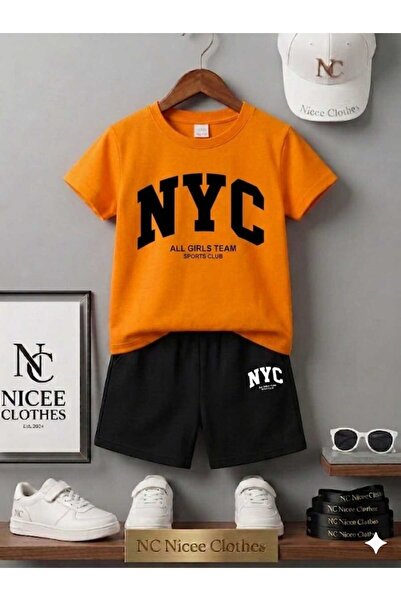 Leto Lykia Summer Children's T-Shirt Shorts Unisex (Black with Nyc Print)