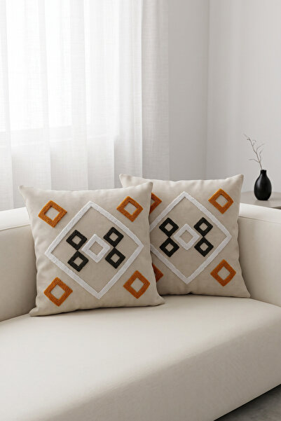 Villadia Home Textile 2'li Punch İşlemeli Kırlent Kılıfı Modern Bohem Dekorat...