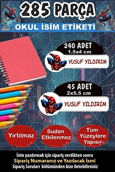 Kt Grup Okul Kalem Defter Etiketi Spider Temalı İsimli Etiket 285 Adet