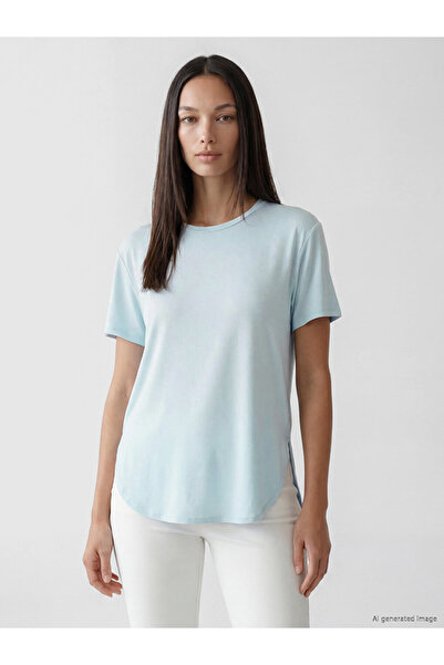 LC Waikiki Blue Crew Neck Oversize Women's Sports T-Shirt