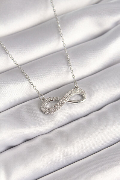 deluxe takı ve giyim 316L Steel Silver Color Chain Zircon Stone Infinity Mode...