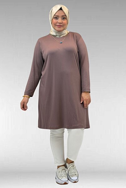 Eslina 38501 Plus Size Basic Combed Cotton Tunic - Mink