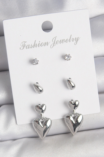 DMR Elegance Brass Silver Color Zircon Stone Hanging Heart Model 3 Pair Women...