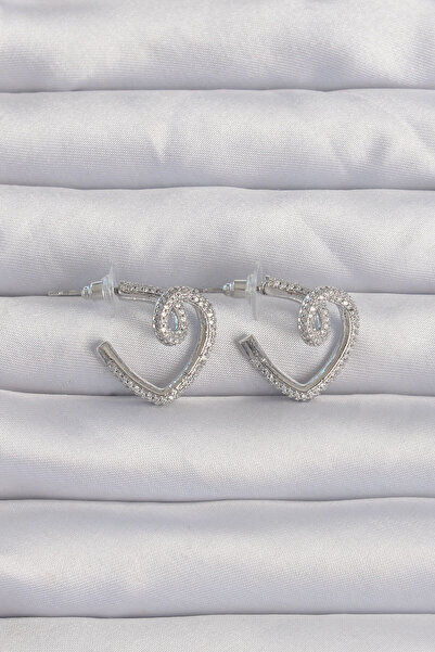 Generic Brand Brass Silver Color Zircon Stone Curved Half Heart Earrings