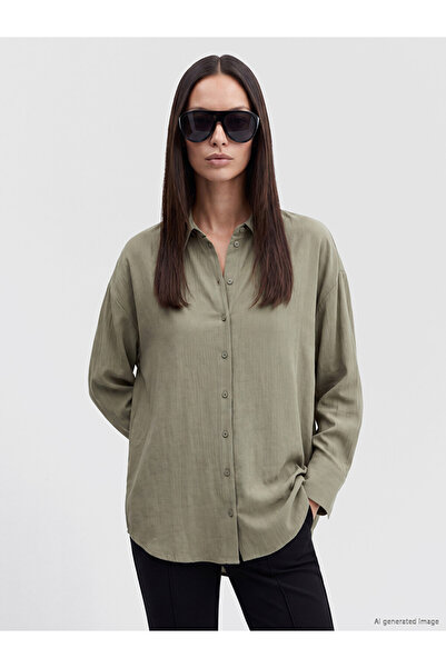 LC Waikiki Khaki Textured Oversize Women's Shirt