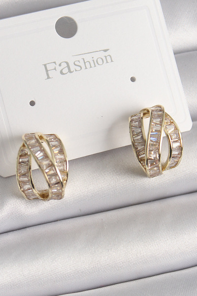 DMR Elegance Brass Gold Color Zircon Stone Knot Ring Model Women's Earrings
