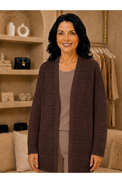 QYA Clothing كارديجان نسائي محبوك بنقشة مخرمة وأكمام طويلة ( BOY 80 EN 56 )