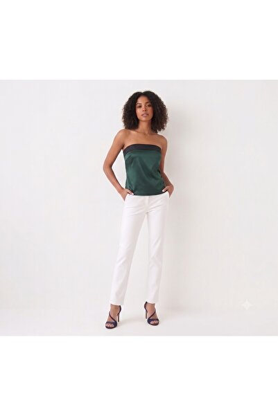 NEALDİN Dark Green Strapless Tube Top Stretchy Cotton Strapless Blouse / Bustier