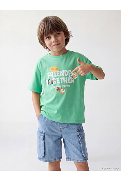 LC Waikiki Peak New Season Green Printed Boys' T-Shirt