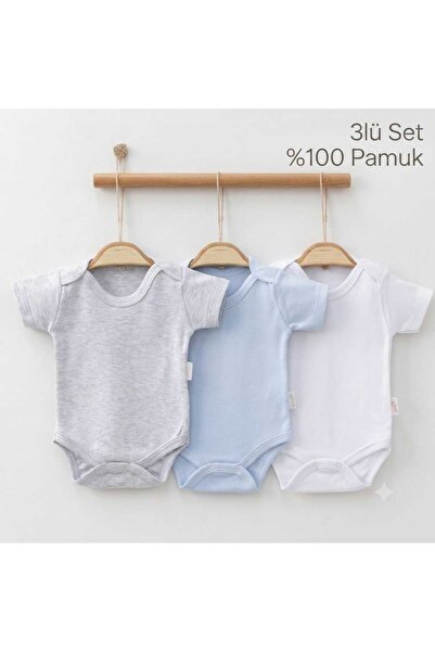 Nayinom 3'lü set %100 pamuk düz yarım kol çıtçıtlı badi