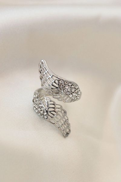 ARMÜZ Adjustable Silver Color Metal Zircon Stone Wing Ring