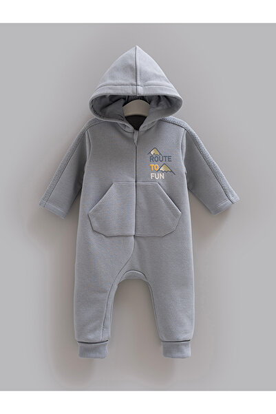 Caramell Baby Boy Overalls 2 Threaded Hooded Zippered Overalls with Pockets
