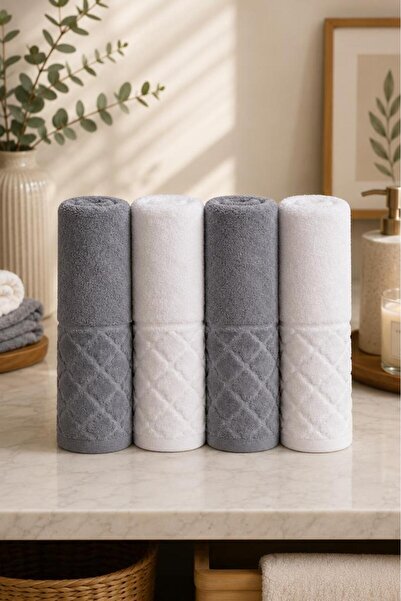 Çeyiz Diyarı Asya 100% Cotton Bath Set 4 Pieces Gray - Cream