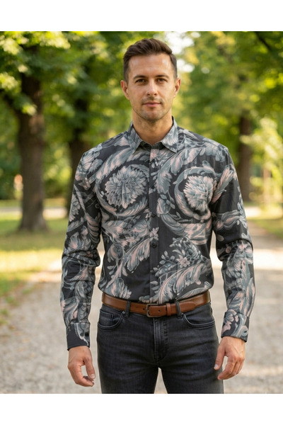 Chordi Long Sleeve Patterned Cotton Fabric Regular Fit Men's Shirt