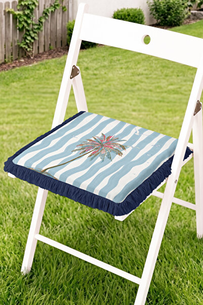Realhomes Palm Tree Figured Striped Fringed Zippered Chair Cushion - Bohemian...