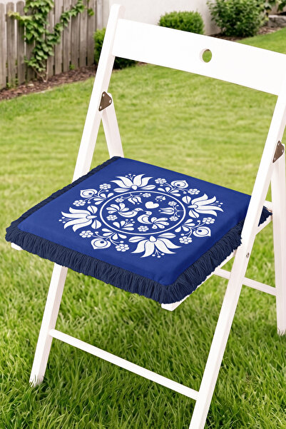Realhomes Bird and Flower Motif Ring Pattern Fringed Zippered Chair Cushion -...