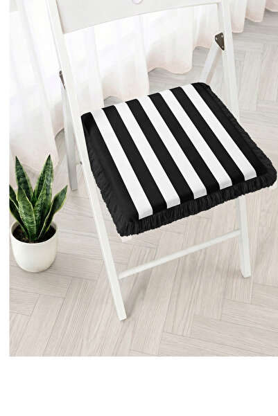 Realhomes Black and White Thick Striped Modern Patterned Fringed Zippered Cha...