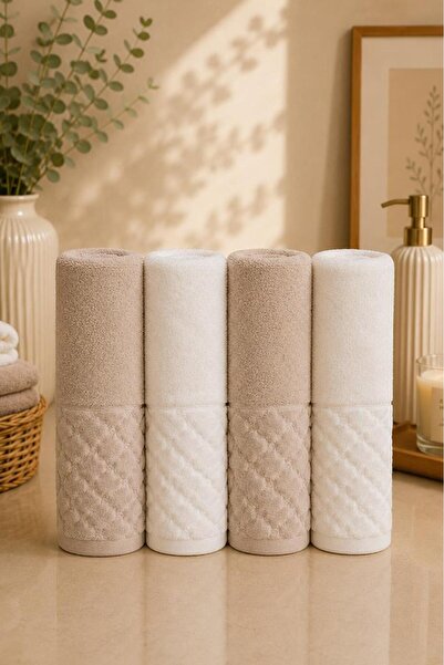 Çeyiz Diyarı Asya 100% Cotton Bath Set 4 Pieces Beige - Cream
