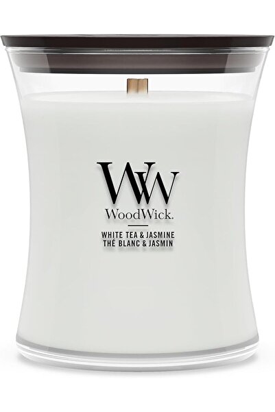 WoodWick شمعة معطرة بيضاوية الشكل، برائحة الشاي الأبيض والياسمين
