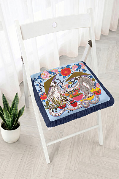 Realhomes Leopard Figured Flower Motif Fringed Zippered Chair Cushion with Um...
