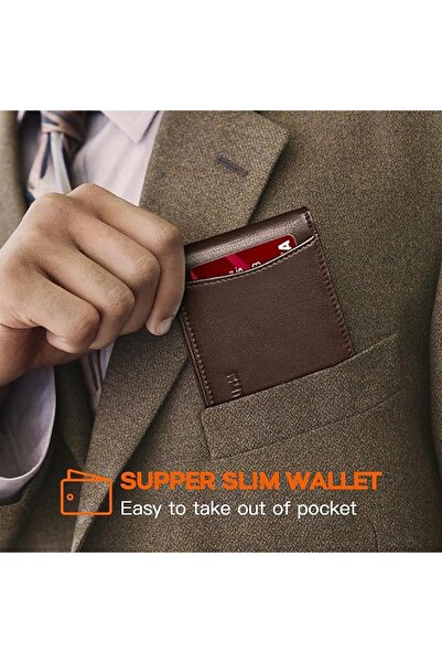 Runbox RFID Blocking Genuine Leather Slim Wallet for Men Bifold Minimalist Fr...