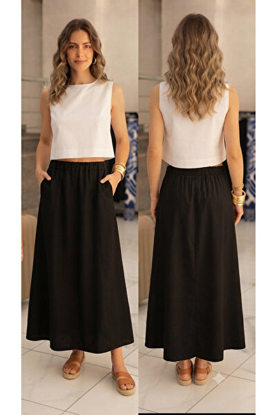 Generic Brand Women's Elastic Waist Pocketed Maxi Skirt