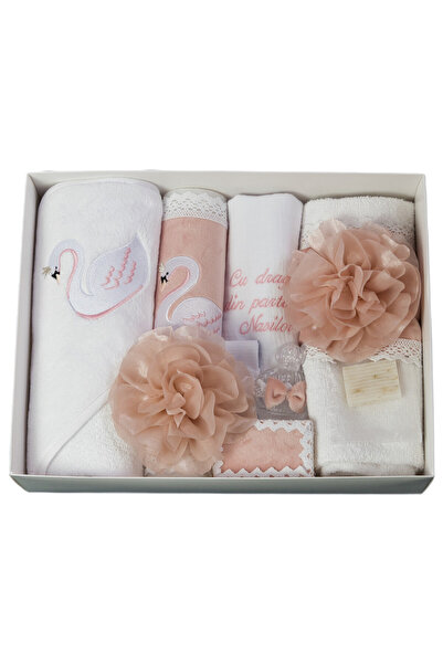 Happy Bears Trusou botez pentru fete, 8 piese, “Lebada", bumbac, brodat, lucr...