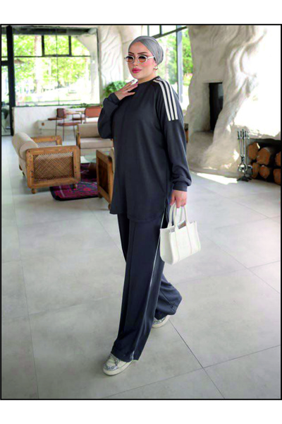 estilowear Women's Striped Long Sleeve Relaxed Fit Two-Piece Set Model 546