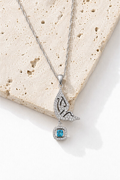 PELKAN ATELİER Butterfly Necklace Blue Zircon Stone Silver Color Women's Neck...