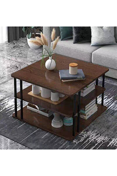 Generic Brand Modern 3-Tier Square Coffee Table with Storage Shelves Wooden T...