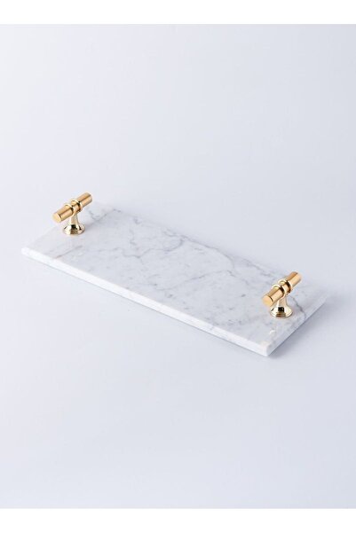 1Chase Rectangular Marble Tray with T Shaped Golden Handles White
