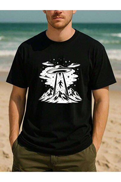25W Creative Printed T-Shirt Featuring Mysterious UFO Design, Perfect For Eve...