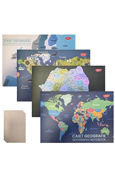 DACOS Set 4 caiete GEOGRAFIE, A4 (mare), coperta plastic, 24 file + 5 cartona...