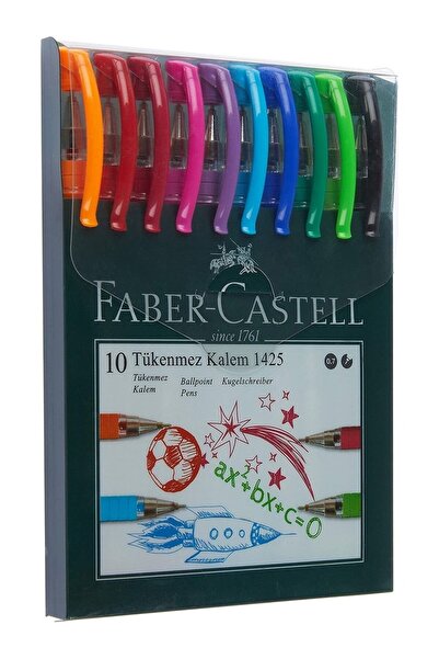 Faber Castell قلم حبر جاف فابر كاستل 0.7 ملم 10 ألوان مع علبة بلاستيكية 1425 ...