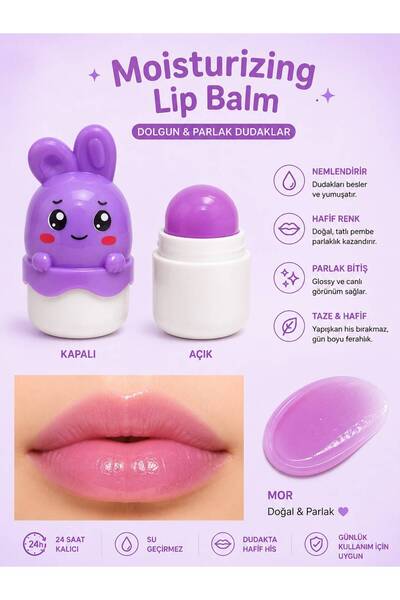 NUNUKO Tavşan Lip Balm-Pembe Renk Veren Dudak Nemlendirici-Gloss Etkili Moist...
