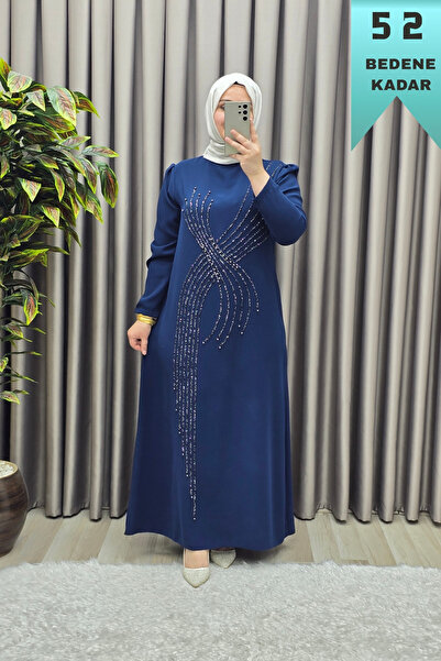 Elmas Tesettür Women's Clothing Plus Size Ribbon and Stone Evening Dress